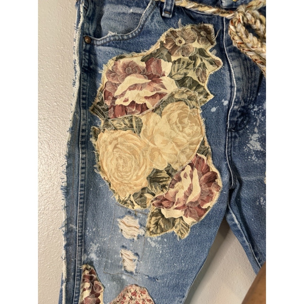 OOAK Upcycled Wrangler Jeans Whimsigoth Boho Lagenlook Reworked Denim Distressed - Picture 9 of 16